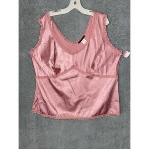 Moa‎ Moa Top Womens 2X Pink Sleeveless V Neck Lace Satiny Y2k Fairy Festival